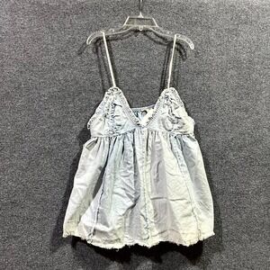 POL‎ Denim Tank Top Womens Medium Blue Cotton Spaghetti Strap Frayed Hem